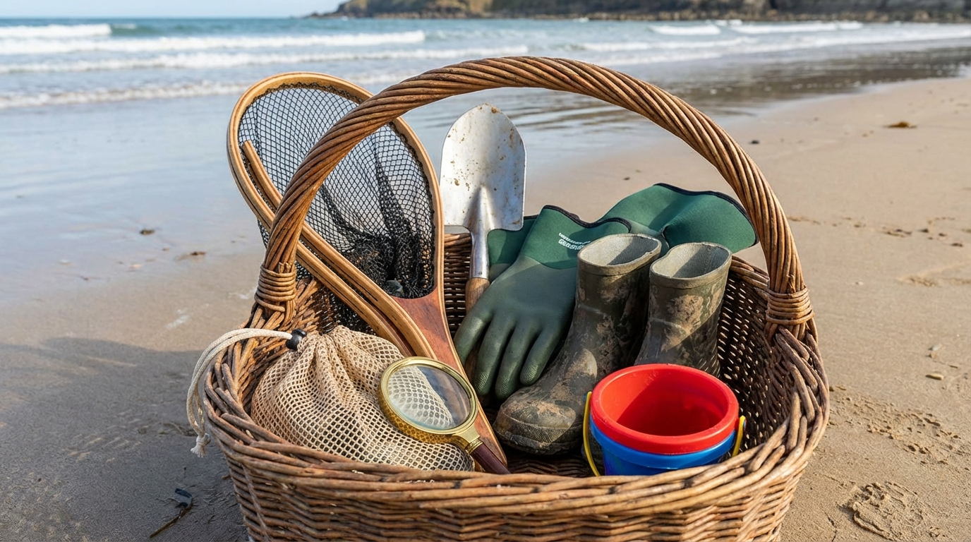 découvrez l'équipement de pêche à pied indispensable pour réussir vos sorties : les outils et accessoires essentiels à mettre dans votre panier.